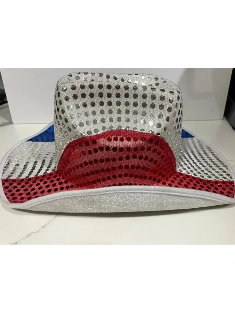 Patriotic Sequined Cowboy Hat, Faux Felt Halloween Costume Girl Adult One Size